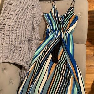 Striped split dress with attached bodysuit